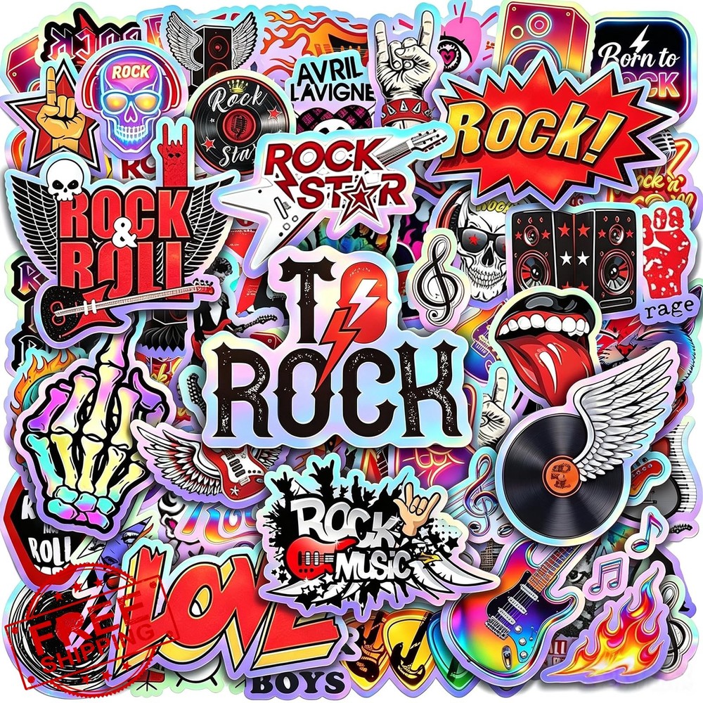 ANONDF 120Pcs Holographic Rock Roll Stickers Guitar