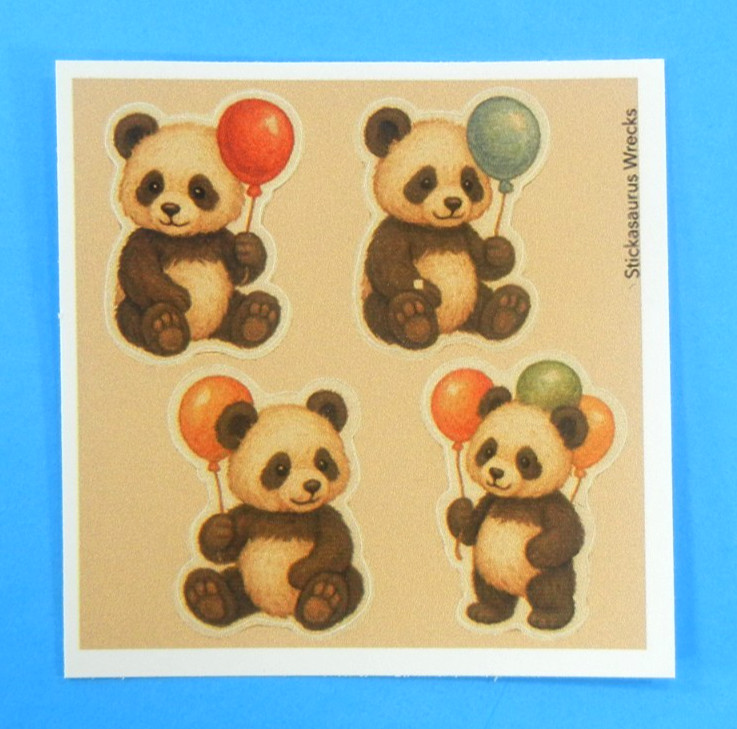 Panda Teddy Bears & Balloons Mini Sticker Sheet Style 1
