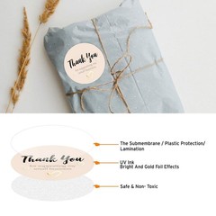 4000 Pcs Thank You Stickers Rolls, 1.5″ Round Gold Foil Seals, Pastel Peach UV E