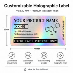 Customizable Holographic Peptide Vial Labels for 3ml Vials- Set of 20 labels!