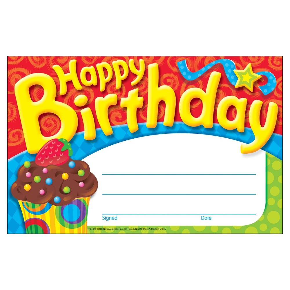 Happy Birthday Recognition Awards The Bake Shop 51/2×81/2 Inch 30 PCS Pack