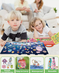 6 Theme Jelly Sticker Book Reusable Sticker with File Pocket, 2-6 years