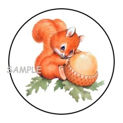 30 CUTE BABY SQUIRREL & ACORN ENVELOPE SEALS LABELS STICKERS 1.5″ ROUND AUTUMN
