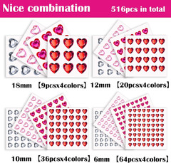 Heart Face Gems Stickers,516 Pcs Small Flatback Red Pink Heart Rhinestone Sticke