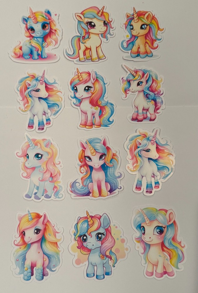12pcs Cartoon Unicorn Stickers- Scrapbooking, Journal, DIY Crafts & Cards #1009