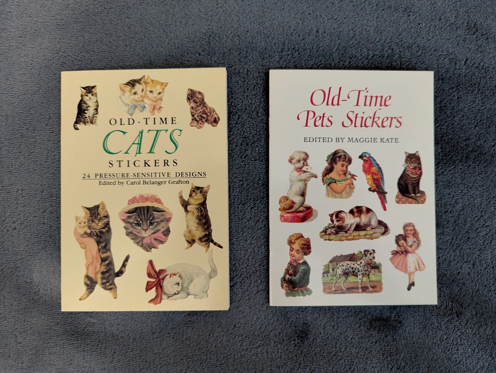 Lot of 2 Dover Sticker Books Unused 1991 Old-Time Cats 1996 Old Time Pets