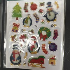 Christmas Puffy Stickers Happy Holiday 2 Designs Snowman Penguin Tree Ganz VTG