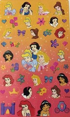 DISNEY PRINCESS Stickers(4″x 6-3/4″) Cinderella•Ariel•Belle•Jasmine •Aurora•Bows