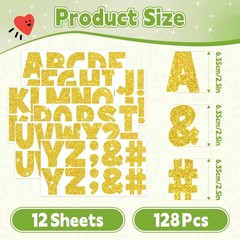 128 Pcs Large Letter Stickers Glitter, 12 Sheets 2.5 Inch Bulletin Board Lett…