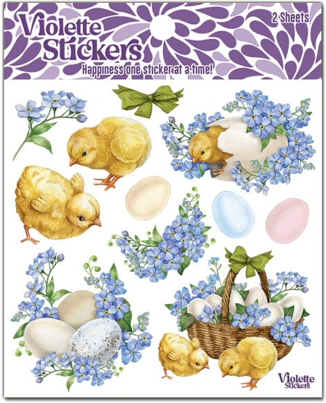 Violette Stickers 2 Sheets Lilac Flowers Baby Chicks Basket Eggs Easter Bows