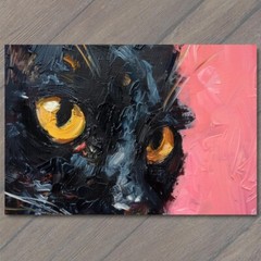 STICKER Black Cat Yellow Eyes Pink Pet Background Painting Cute Fun Feline