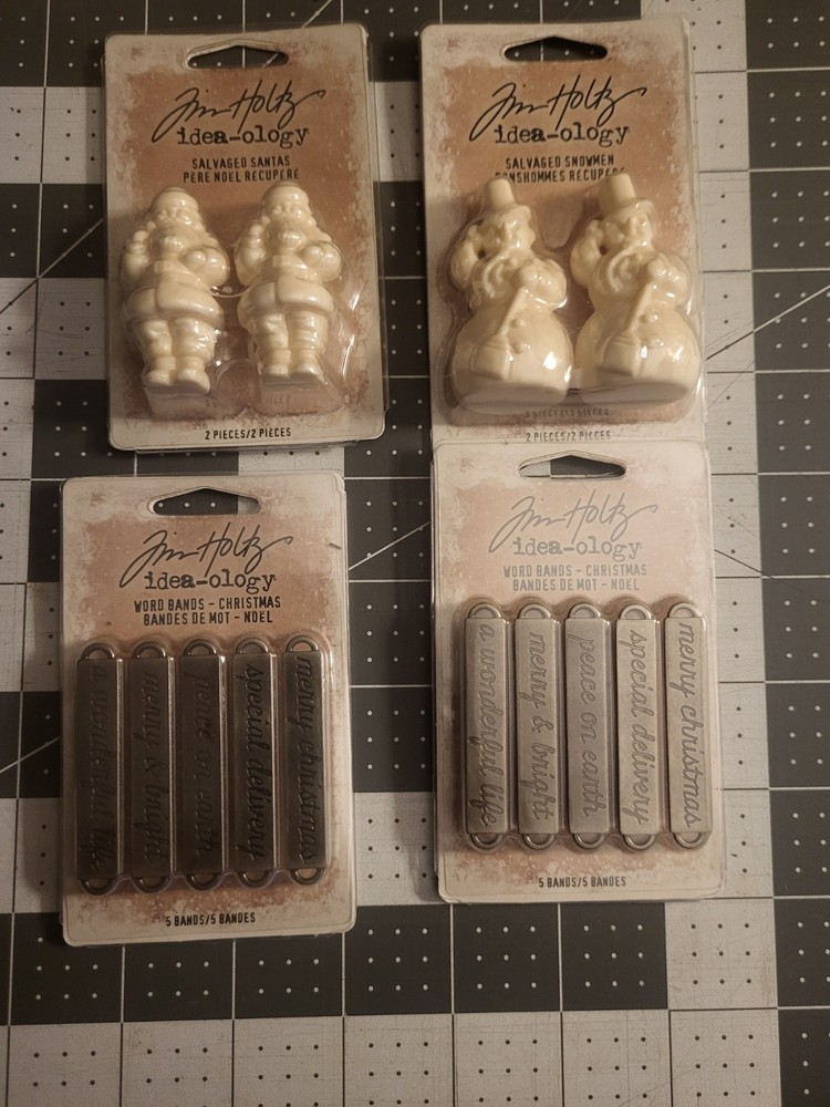 Tim Holtz Salvaged Santas, Salvaged Snowmen and Two Packs Of Word Bands