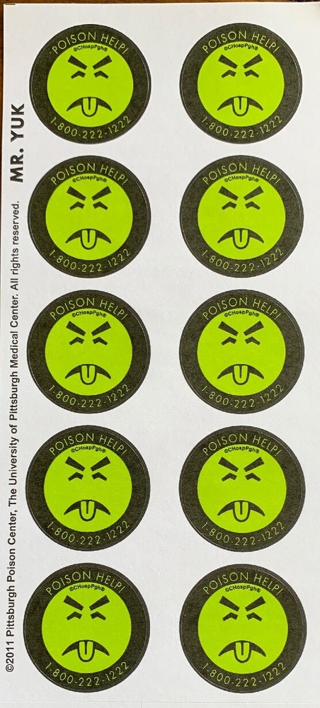 Genuine Mr. Yuk Stickers 10 Total (1 Sheet) Yuck FREE SHIP! 70’s 80’s 90’s RETRO