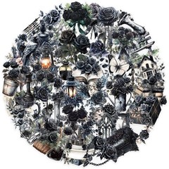 50Pcs Transparent Gothic Black Rose Stickers for Scrapbooking PET Nature B