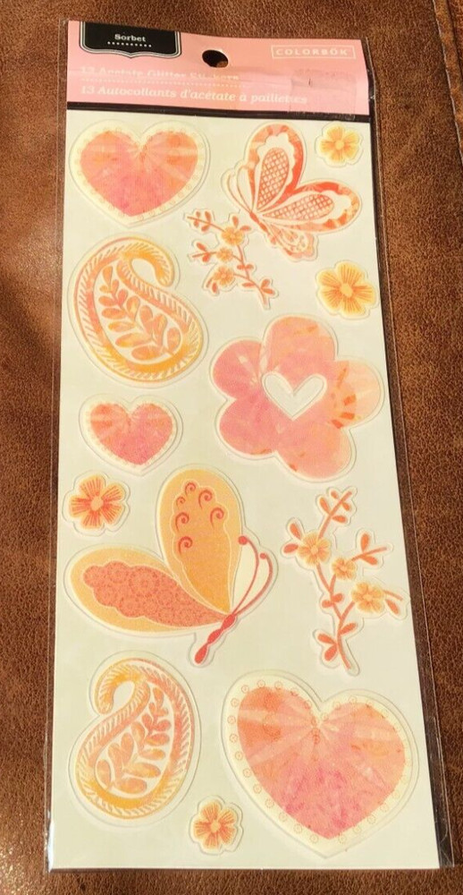 COLORBOK SORBET ACETATE GLITTER STICKERS HEARTS FLOWERS PAISLEY