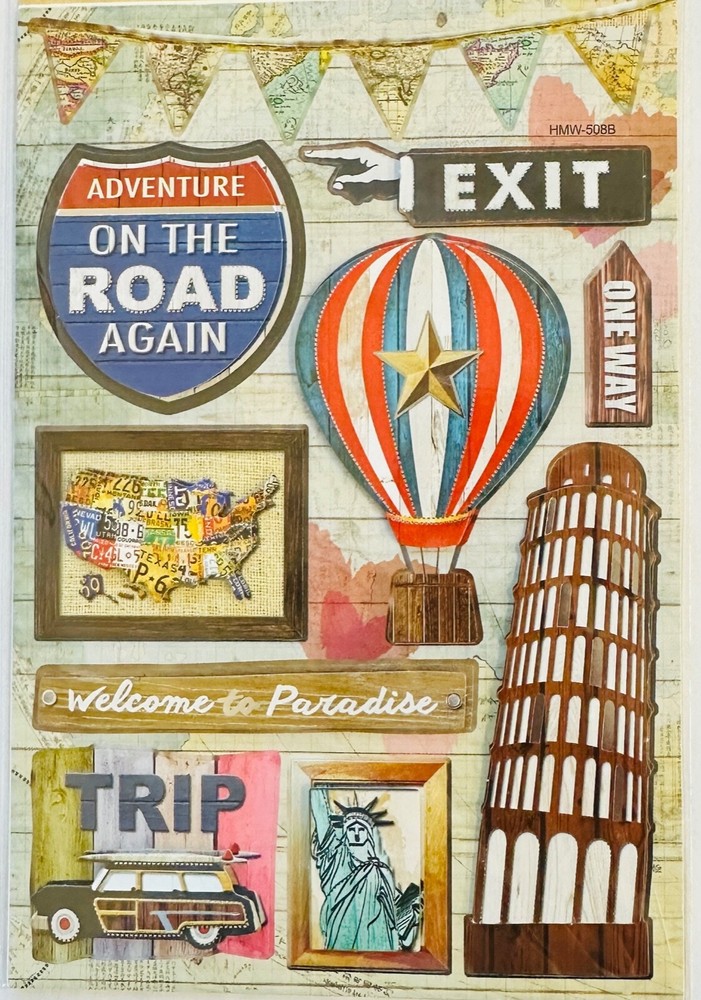 Travel Vacation Road Trip 3D Stickers Planner Papercraft Crafts Scrapbook