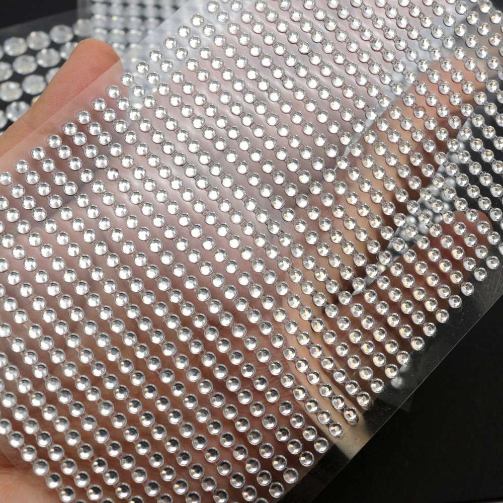 6 Sheets of 850pcs Clear 3mm Bling Round Rhinestones Gem Self-Adhesive Stickers