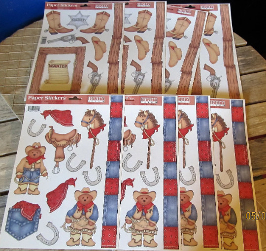 8 Beary Patch Sticker Sheets -Happy Trails x 4 / Wild West x 4 – 12″ x 8″ Sheets