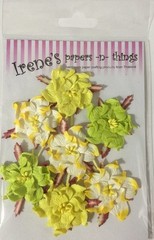 GREEN/YELLOW PREMIUM GARDENIA FLOWERS(7pc)Stamping Scrappin •Handmade•Garden•••
