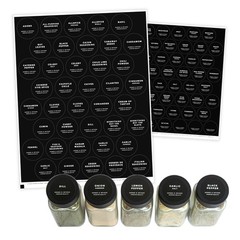Round Black Spice Labels Stickers – Waterproof & Oil Resistant Pantry Labels – S