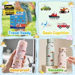 Reusable Sticker Book for Kids, Vehicles Style | Travel Stickers, Waterproof, To