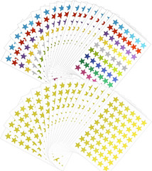 1800 PCS Gold Star Stickers, 30 Sheets Holographic Gold Star Sticker for Kids Re