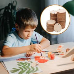 60PCS Round Wooden Pieces 3.8CM DIY Craft Wood Piece with Hole for Art Crafts