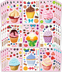 36 Pcs Cupcake Make-A-Face Sticker Sheets | Mix & Match Ice Cream Dessert Party