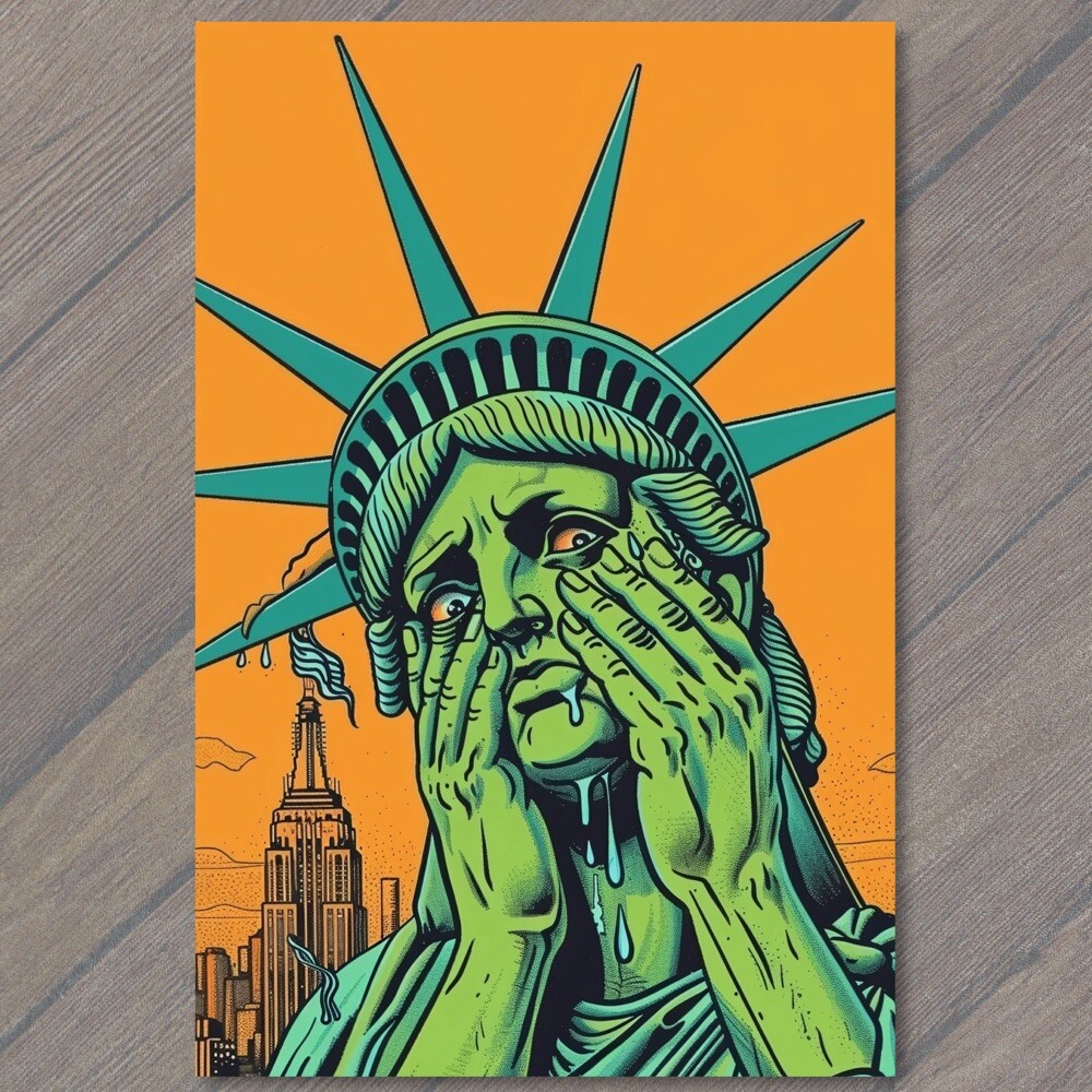 STICKER Sorrowful Statue of Liberty Weeps New York City USA State Sad Crying