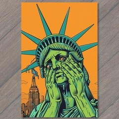 STICKER Sorrowful Statue of Liberty Weeps New York City USA State Sad Crying
