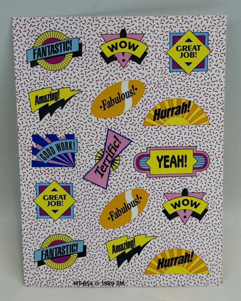 Vtg Encouragement Stickers 3M 1989 HT-854 Fantastic Great Job Wow