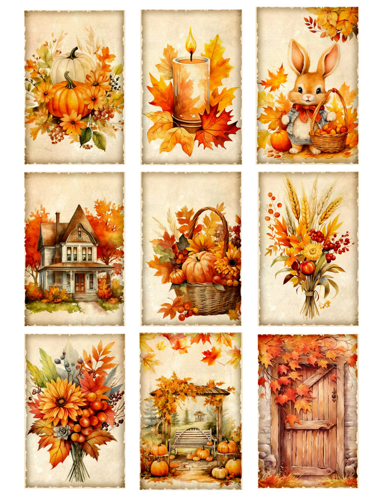 Set of 9 Autumn Harvest #1 Fall Collage Crafting STICKERS – Just Cut & Use!