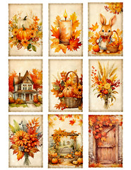 Set of 9 Autumn Harvest #1 Fall Collage Crafting STICKERS – Just Cut & Use!