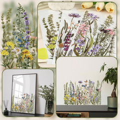 3 Sheets Rub on Transfer Stickers, Wild Flowers and Plants Pattern
