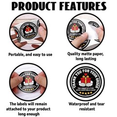1200Pcs Thank You Stickers 2″ Black Round Waterproof Self-Adhesive Labels for Pa