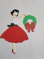 Fancy Lady With Christmas Wreath Cardstock Die Cut Scrapbook Embellishment
