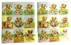 2 Vtg Sticker Sheets 1989 Gibson Teddy Bear Playing Outside Cute Animals USA
