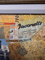 1950s 60s Framed Travel England London Scrapbooking Collage Coins 24 X 16”