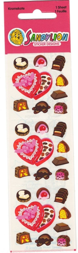 New Vintage Sandylion Valentine Chocolate Heart Candy Bon Bons Stickers NIP