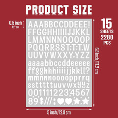 15 Sheet Small Letter Stickers – 1/2 Inch Art White Vinyl Self Adhesive