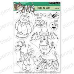 PENNY BLACK Cling Clear Acrylic Stamp BATS AND CATS