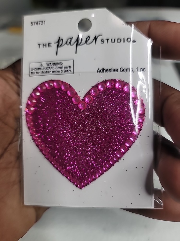 Paper Studio HOT PINK HEART GLITTER Adhesive Gems Scrapbooking Crafts ST1