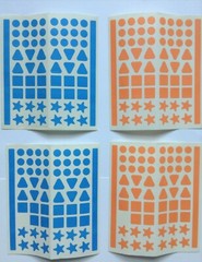 NEW Shape Stickers 8 Sheets Blue Yellow Orange Red Geometric Round Star Triangle