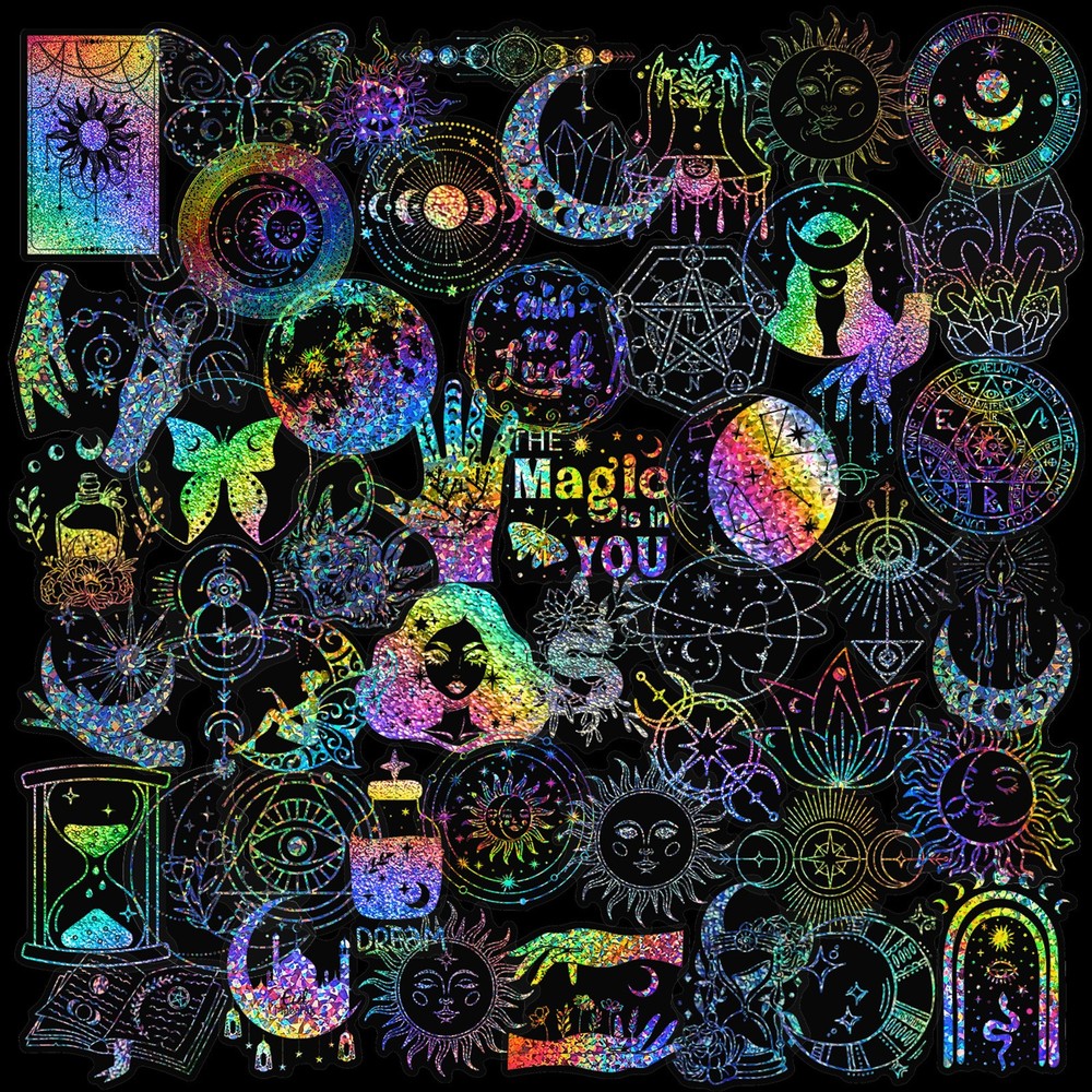 100 PCS Colorful Laser Magic PET Stickers Aesthetic for DIY Guitar Scrapbooking