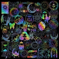 100 PCS Colorful Laser Magic PET Stickers Aesthetic for DIY Guitar Scrapbooking
