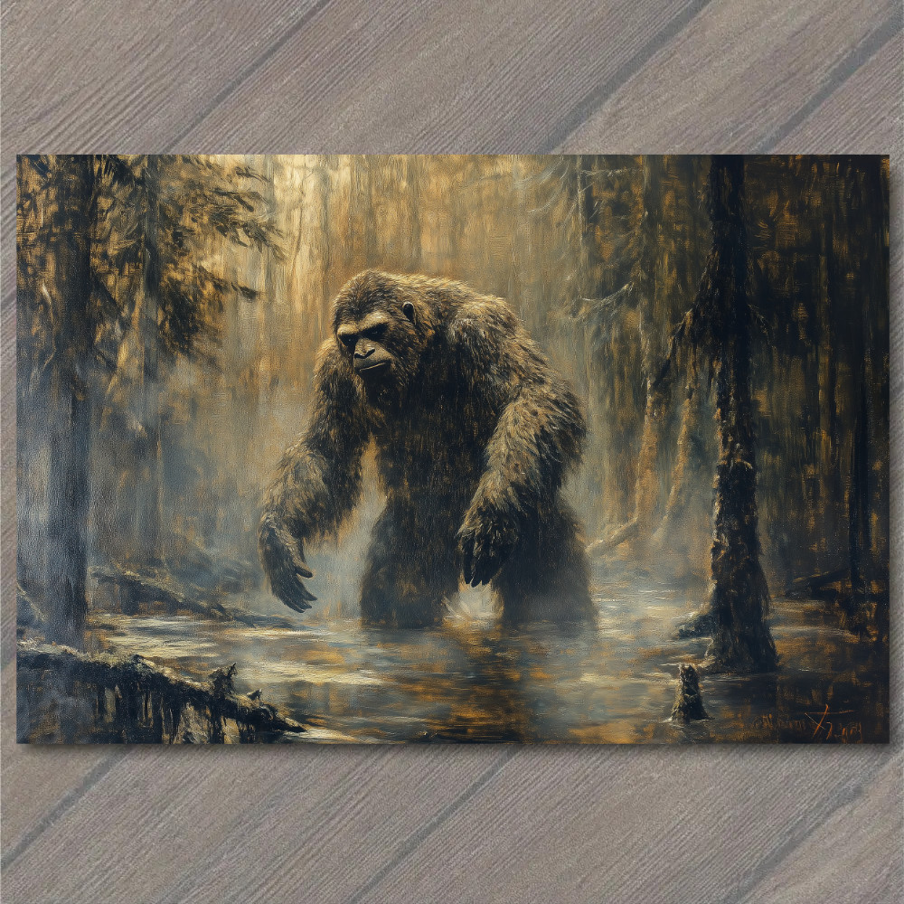 STICKER Bigfoot Walking at Sunset Majestic Forest Scene Mythical Creature Yet