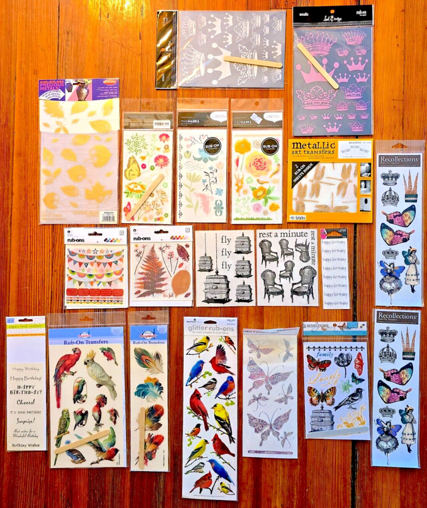 Exciting range of 15 vintage scrapbooking rub-ons, all new in package