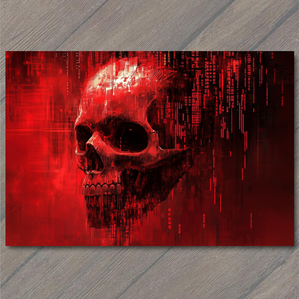 STICKER Red Digital Skull Glitch Data Matrix Cyber Horror Binary Code Scary