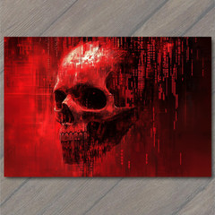 STICKER Red Digital Skull Glitch Data Matrix Cyber Horror Binary Code Scary
