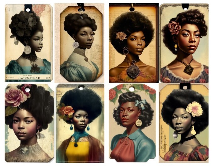 16 Pcs African American Beauties Tags Junk Journals Scrapbook Usa